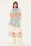 Shop_Linetribe__Green Cotton, Linen Lace Round Neck Striped Skirt Set _Online_at_Aza_Fashions