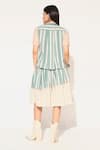Linetribe__Green Cotton, Linen Lace Round Neck Striped Skirt Set _Online_at_Aza_Fashions