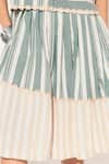 Linetribe__Green Cotton, Linen Lace Round Neck Striped Skirt Set _Online