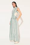 Buy_Linetribe__Green Cotton, Linen V-neck Eira Striped Waist Coat Set _Online_at_Aza_Fashions