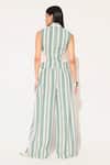 Linetribe__Green Cotton, Linen V-neck Eira Striped Waist Coat Set _Online_at_Aza_Fashions