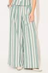 Buy_Linetribe__Green Cotton, Linen V-neck Eira Striped Waist Coat Set 