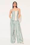 Buy_Linetribe__Green Cotton, Linen Square Neck Striped Top And Pants Set _at_Aza_Fashions
