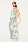 Buy_Linetribe__Green Cotton, Linen Square Neck Striped Top And Pants Set _Online_at_Aza_Fashions