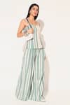 Shop_Linetribe__Green Cotton, Linen Square Neck Striped Top And Pants Set 