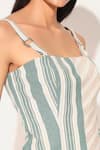 Linetribe__Green Cotton, Linen Square Neck Striped Top And Pants Set _Online