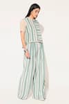 Shop_Linetribe__Green Cotton, Linen Round Neck Striped Beige Shirt And Pants Set _Online_at_Aza_Fashions