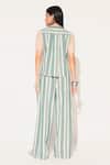 Linetribe__Green Cotton, Linen Round Neck Striped Beige Shirt And Pants Set _Online_at_Aza_Fashions