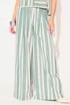 Buy_Linetribe__Green Cotton, Linen Round Neck Striped Beige Shirt And Pants Set 