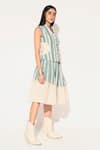 Linetribe__Green Cotton, Linen Collared Striped Waist Coat And Skirt Set _Online_at_Aza_Fashions