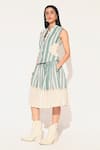 Shop_Linetribe__Green Cotton, Linen Collared Striped Waist Coat And Skirt Set _Online_at_Aza_Fashions