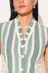 Linetribe__Green Cotton, Linen Collared Striped Waist Coat And Skirt Set _at_Aza_Fashions