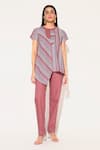 Buy_Linetribe__Maroon Cotton Round Neck Striped Callisto Set _at_Aza_Fashions