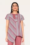 Linetribe__Maroon Cotton Round Neck Striped Callisto Set _at_Aza_Fashions
