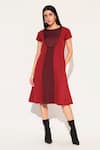 Buy_Linetribe__Red Crepe Round Neck Designer Oberon Dress _at_Aza_Fashions