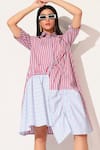 Shop_Linetribe__Red Cotton Collared Zora Striped Dress _Online_at_Aza_Fashions