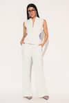 Buy_Linetribe__White Crepe V-neck Striped Waist Coat Set _at_Aza_Fashions