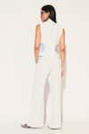 Linetribe__White Crepe V-neck Striped Waist Coat Set _Online_at_Aza_Fashions