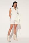 Buy_Linetribe__White Cotton V-neck Designer Waist Coat Set _Online_at_Aza_Fashions