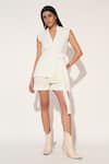 Buy_Linetribe__White Cotton V-neck Designer Waist Coat Set _at_Aza_Fashions
