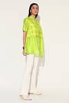 Linetribe__Yellow Silk Mandarin Collar Shibori Striped Shirt _Online_at_Aza_Fashions