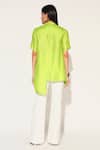 Shop_Linetribe__Yellow Silk Mandarin Collar Shibori Striped Shirt _at_Aza_Fashions