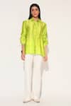 Buy_Linetribe__Yellow Viscose, Satin Collared Ivy Shibori Striped Shirt _at_Aza_Fashions