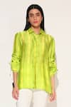 Buy_Linetribe__Yellow Viscose, Satin Collared Ivy Shibori Striped Shirt _Online_at_Aza_Fashions