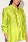 Linetribe__Yellow Viscose, Satin Collared Ivy Shibori Striped Shirt _at_Aza_Fashions