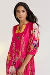 Ewoke_Pink Crepe Embroidery Round Neck Floral Hand Dress _Online_at_Aza_Fashions