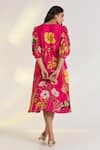 Shop_Ewoke_Pink Crepe Embroidery Round Neck Floral Hand Dress _at_Aza_Fashions