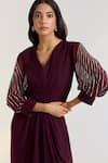 Ewoke_Purple Georgette Embroidery V-neck Designer Orla Dress _Online_at_Aza_Fashions