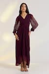 Buy_Ewoke_Purple Georgette Embroidery V-neck Designer Orla Dress _at_Aza_Fashions