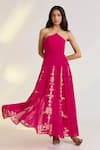 Buy_Ewoke_Pink Georgette Embroidery Halter Neck Designer Isla Dress _at_Aza_Fashions