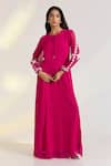 Buy_Ewoke_Pink Georgette Embroidery Round Neck Elowen Hand Gown _at_Aza_Fashions