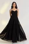 Buy_Ewoke_Black Georgette Embroidery Sweetheart Neck Nyra Drape Dress _at_Aza_Fashions