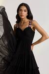 Ewoke_Black Georgette Embroidery Sweetheart Neck Nyra Drape Dress _Online_at_Aza_Fashions