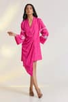 Buy_Ewoke_Pink Embroidery V-neck Mia Jacket Dress _at_Aza_Fashions
