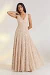 Buy_Ewoke_Pink Georgette Embroidery V-neck Lyra Full Length Designer Gown _at_Aza_Fashions