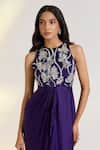 Ewoke_Purple Georgette, Satin Embroidery Round Neck Designer Hand Tare Dress _Online_at_Aza_Fashions