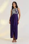 Buy_Ewoke_Purple Georgette, Satin Embroidery Round Neck Designer Hand Tare Dress _at_Aza_Fashions