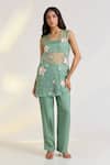 Buy_Ewoke_Green Organza, Georgette, Satin Embroidery Scoop Neck Vire Hand Kurta Set _at_Aza_Fashions