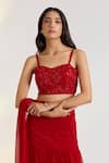 Ewoke_Red Georgette Embroidery Sweetheart Neck Pre-draped Saree Set _Online_at_Aza_Fashions