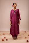 Buy_Kalakari By Akanksha_Purple Chanderi Silk, Chanderi, Silk, Organza Embroidery Round A-line Kurta Set _Online_at_Aza_Fashions
