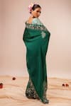 Shop_Kalakari By Akanksha_Green Organza, Chanderi, Silk Embroidery V-neck Dark Hand Saree Set _at_Aza_Fashions