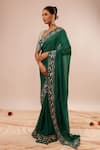 Kalakari By Akanksha_Green Organza, Chanderi, Silk Embroidery V-neck Dark Hand Saree Set _Online_at_Aza_Fashions