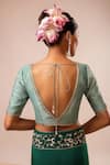Kalakari By Akanksha_Green Organza, Chanderi, Silk Embroidery V-neck Dark Hand Saree Set _at_Aza_Fashions