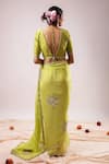 Shop_Kalakari By Akanksha_Green Organza, Chanderi Silk Embroidery V-neck Light Designer Saree With Blouse _at_Aza_Fashions