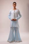 Buy_Kalakari By Akanksha_Blue Cotton, Kota Doria Embroidery Round Neck Designer Kurta Set _at_Aza_Fashions