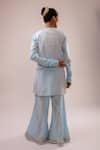 Shop_Kalakari By Akanksha_Blue Cotton, Kota Doria Embroidery Round Neck Designer Kurta Set _at_Aza_Fashions